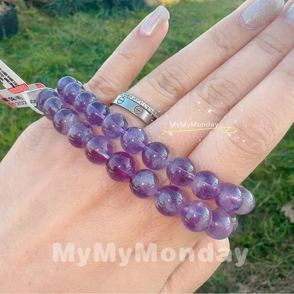 Purple Rabbit Hair Rutilated Quartz Bracelet 8mm - Picture 2 of 4